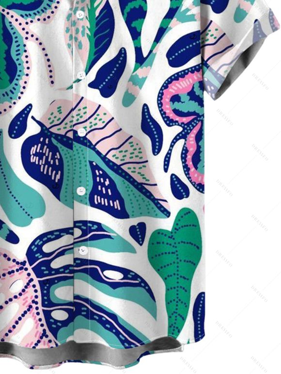 Men's Hawaii Vacation Shirt Pop Art Contrast Color Monstera Leaf Print Button Up Shirt - Bleu profond 5XL