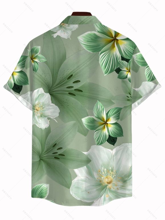Men's Vacation Hawaii Shirt Bicolor Hibiscus Lily Floral Print Button Up Shirt - Vert clair 5XL