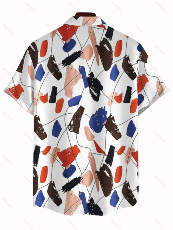 Vacation Couple Outfit Abstract Art Graffiti Color Block Print Ruched Dress and Shirt Set - Blanc S | US 4