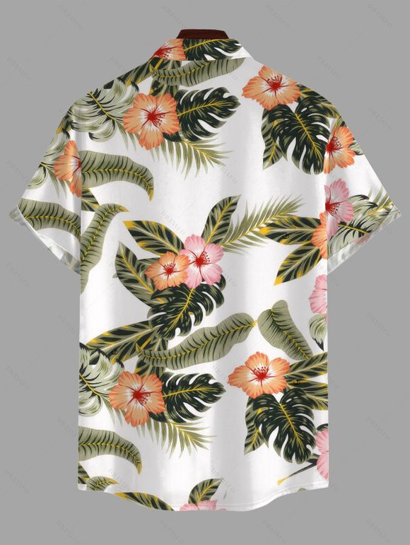 Men's Vacation Shirt Tropical Hibiscus Floral Leaf Print Button Up Shirt - Vert 5XL