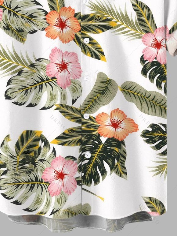 Men's Vacation Shirt Tropical Hibiscus Floral Leaf Print Button Up Shirt - Vert 5XL