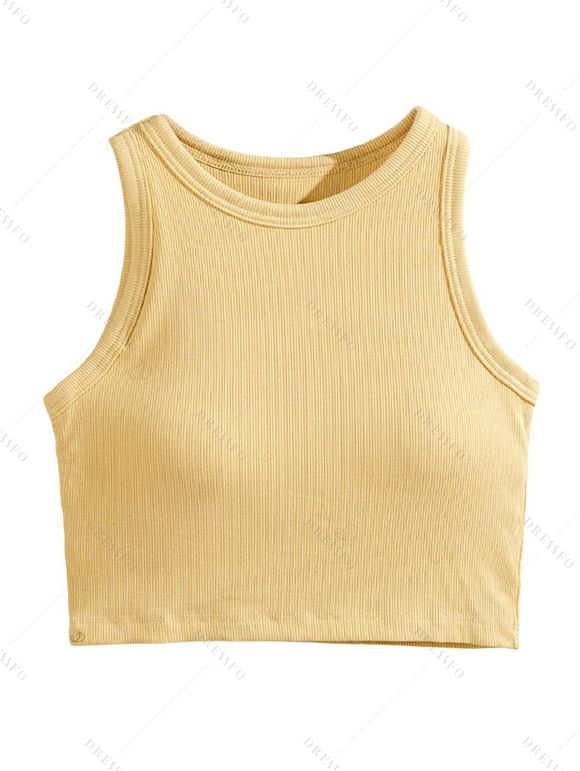Textured Solid Color Tank Top Padded Sleeveless Cropped Top - Jaune XL | US 12