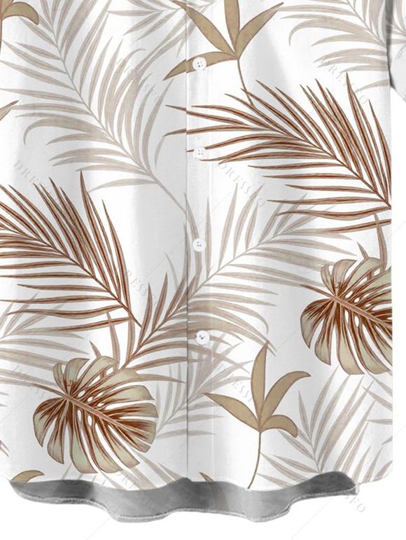 Vacation Couple Outfit Solid Color Ruffle Cinched Romper and Tropical Leaf Print Shirt Set - café lumière S | US 4