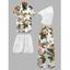 Vacation Couple Outfit Skew Neck Ruched Tank Top Tropical Floral Leaf Print Belt Pants and Shirt Shorts Set - Vert S | US 4