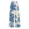 Vacation Couple Outfit Cropped Tank Top Tropical Leaf Print Belt Pants and Shirt Shorts Set - Bleu S | US 4
