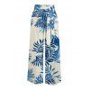 Vacation Couple Outfit Cropped Tank Top Tropical Leaf Print Belt Pants and Shirt Shorts Set - Bleu S | US 4