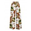 Vacation Pants Tropical Monstera Leaf Print Belt Wide Leg Pants - PLANT GREEN M | US 6