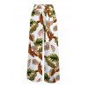 Vacation Pants Tropical Monstera Leaf Print Belt Wide Leg Pants - PLANT GREEN XXL | US 14