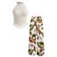 Vacation Outfit Tassel Slim Fit Textured Tank Top and Monstera Leaf Print Belt Wide Leg Pants Set - Blanc S | US 4