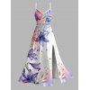 Hawaii Vacation Couple Outfit  Lily Iris Floral Print Lace Hollow Out Slit Dress and Shirt Set - Blanc S | US 4