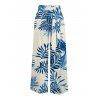 Vacation Pants Tropical Plant Leaf Print Wide Leg Belt Pants - Bleu XXXXXL | US 20