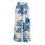 Vacation Pants Tropical Plant Leaf Print Wide Leg Belt Pants - Bleu XXXXXL | US 20