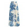 Vacation Pants Tropical Plant Leaf Print Wide Leg Belt Pants - Bleu XXXXXL | US 20