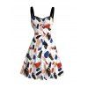 Vacation Dress Abstract Art Graffiti Color Block Print Ruched Bust Dress - Blanc XXXXXL | US 20
