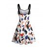 Vacation Dress Abstract Art Graffiti Color Block Print Ruched Bust Dress - Blanc XXXXXL | US 20