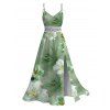 Vacation Hawaii Dress Hibiscus Lily Floral Print Lace Hollow Out Slit Dress - Vert clair XXXXXL | US 20