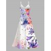 Hawaii Vacation Dress Lily Iris Floral Splash Ink Print Lace Hollow Out Slit Dress - Blanc XXXXXL | US 20