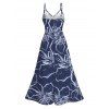 Hawaii Vacation Dress Outline Sketch Hibiscus Floral Print Lace Hollow Out Slit Dress - Bleu profond XXXXXL | US 20