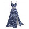 Hawaii Vacation Dress Outline Sketch Hibiscus Floral Print Lace Hollow Out Slit Dress - Bleu profond XXXXXL | US 20