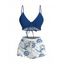 Vintage Vacation Swimsuit Set Cinched Nautical Style Ship Wheel Seagull Print Boyshorts Swimwear - Bleu profond XXL | US 14