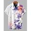Men's Hawaii Vacation Shirt Lily Iris Floral Splash Ink Print Button Up Shirt - Blanc 5XL