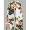 Vacation Pants Tropical Hibiscus Floral Leaf Print Wide Leg Belt Pants - Vert XXXXXL | US 20