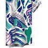 Hawaii Vacation Couple Outfit Cinched Contrast Color Monstera Leaf Print Swimsuit and Shirt Set - Bleu profond S | US 4