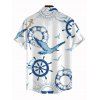 Vacation Couple Outfit Cinched Nautical Style Ship Wheel Seagull Print Swimsuit and Shirt Set - Blanc S | US 4