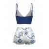 Vacation Couple Outfit Cinched Nautical Style Ship Wheel Seagull Print Swimsuit and Shirt Set - Blanc S | US 4