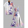 Hawaii Vacation Couple Outfit  Lily Iris Floral Print Lace Hollow Out Slit Dress and Shirt Set - Blanc S | US 4