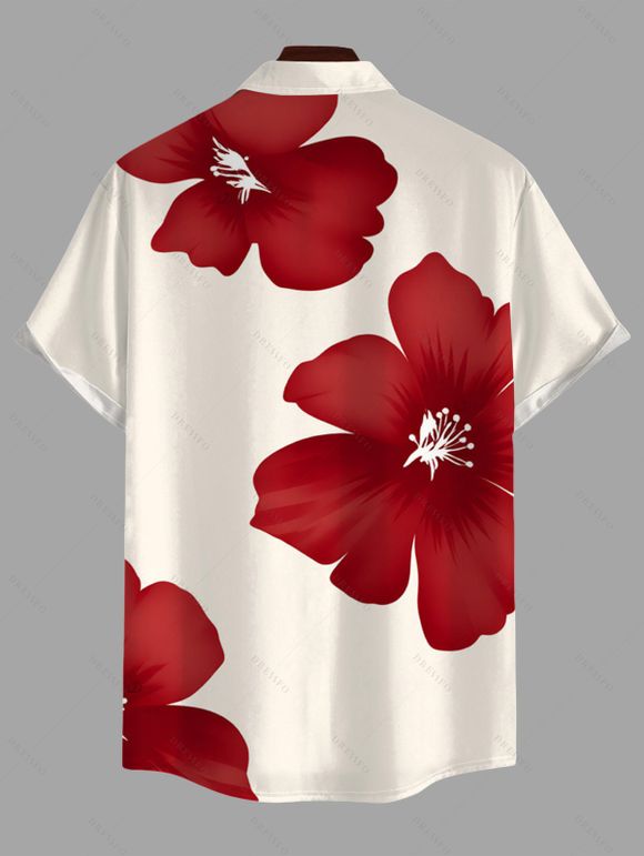 Men's Vacation Shirt Tropical Hibiscus Floral Print Button Up Shirt - Rouge Vineux 5XL