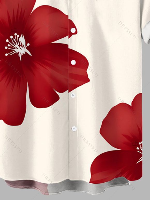 Men's Vacation Shirt Tropical Hibiscus Floral Print Button Up Shirt - Rouge Vineux 5XL