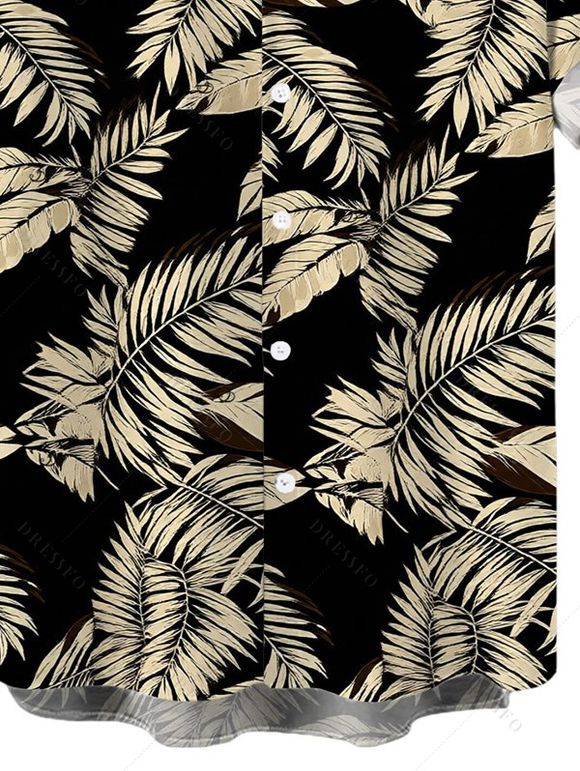 Men's Vacation Shirt Tropical Palm Leaf Print Button Up Shirt - Noir 5XL