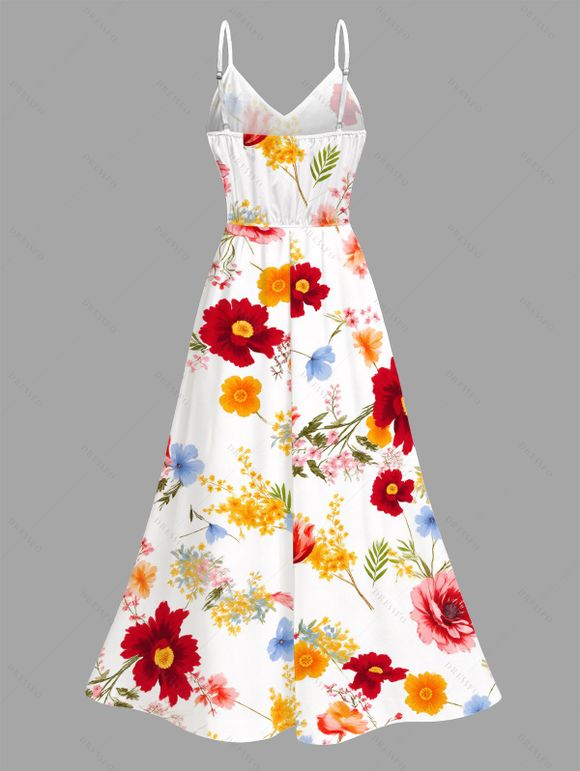 Vacation Couple Outfit Colorful Tropical Floral Print Lace Hollow Out Slit Dress and Shirt Set - multicolor S | US 4