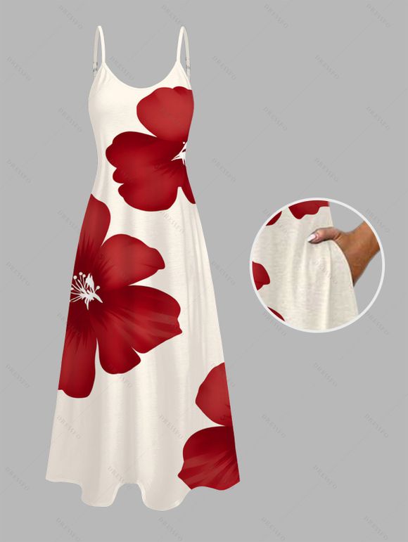 Vacation Couple Outfit Tropical Hibiscus Floral Print Pocket Dress and Shirt Set - Rouge Vineux S | US 4