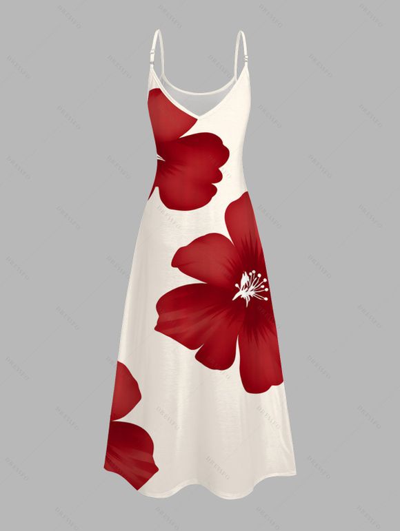 Vacation Couple Outfit Tropical Hibiscus Floral Print Pocket Dress and Shirt Set - Rouge Vineux S | US 4