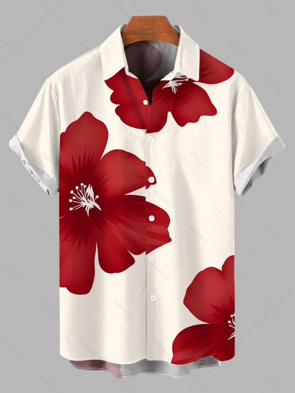Vacation Couple Outfit Tropical Hibiscus Floral Print Pocket Dress and Shirt Set - Rouge Vineux S | US 4