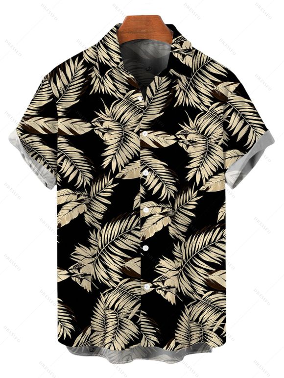 Vacation Couple Outfit Textured Tank Top Palm Leaf Print Belt Pants and Shirt Shorts Set - Noir S | US 4