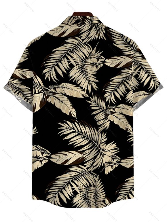 Vacation Couple Outfit Textured Tank Top Palm Leaf Print Belt Pants and Shirt Shorts Set - Noir S | US 4