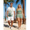 Vacation Couple Outfit Smocked Ruffle Tank Top Pocket Shorts and Lily Floral Print Shirt Set - Vert clair S | US 4