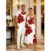 Vacation Couple Outfit Tropical Hibiscus Floral Print Pocket Dress and Shirt Set - Rouge Vineux S | US 4