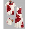Vacation Couple Outfit Tropical Hibiscus Floral Print Pocket Dress and Shirt Set - Rouge Vineux S | US 4