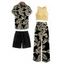 Vacation Couple Outfit Textured Tank Top Palm Leaf Print Belt Pants and Shirt Shorts Set - Noir S | US 4