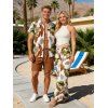 Vacation Couple Outfit Tassel Tank Top Tropical Leaf Print Belt Pants and Shirt Shorts Set - Blanc S | US 4