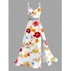 Vacation Dress Colorful Tropical Floral Print Lace Hollow Out Slit Dress - multicolor XXXXXL | US 20