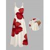 Vacation Dress Tropical Hibiscus Floral Print Pocket Spaghetti Strap Long Dress - Rouge Vineux XXXXXL | US 20