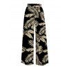 Vacation Pants Tropical Palm Leaf Print Wide Leg Belt Pants - Noir XXXXXL | US 20