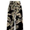 Vacation Pants Tropical Palm Leaf Print Wide Leg Belt Pants - Noir XXXXXL | US 20