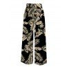 Vacation Pants Tropical Palm Leaf Print Wide Leg Belt Pants - Noir XXXXXL | US 20