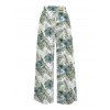 Vacation Pants Hibiscus Floral Leaf Print Wide Leg Belt Pants - Vert clair XXXXXL | US 20